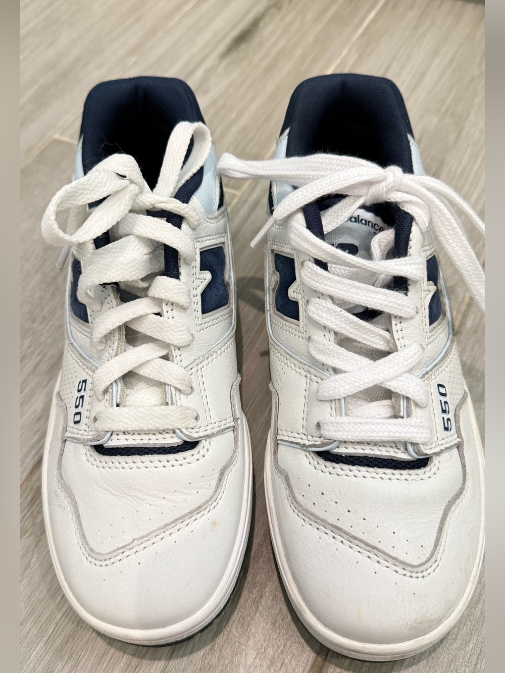 New Balance White and Navy 550 Retro Sneakers